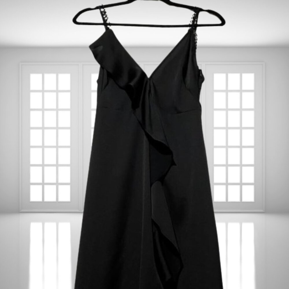 For Love & Lemons Isabella Ruffled Maxi Dress Black Satin Size Small - Picture 3 of 11